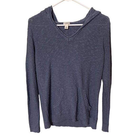 L.L.Bean Womens Hooded Knit Sweater Small S  Cotton Lightweight Pullover With Fr - Picture 1 of 8